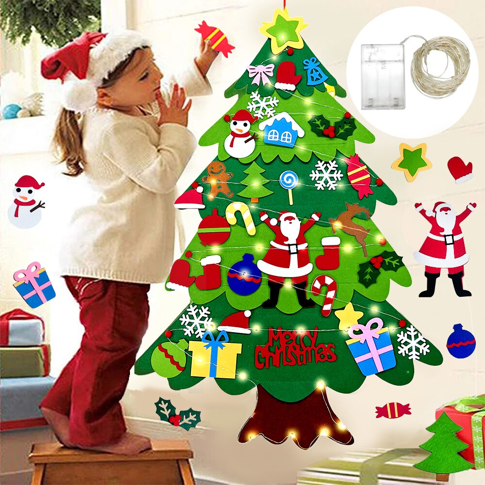 🧒🎄Felt Christmas Tree Set With 32PCS Ornaments & 35LED String Lights