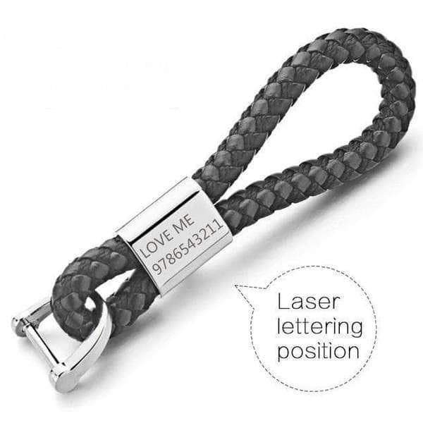 Custom Lettering Woven Leather Keychain Black - DiyosWorld