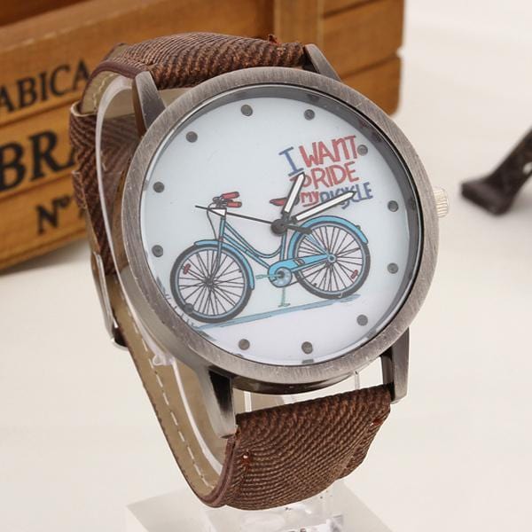 Bicycle Pattern Wristwatch Brown - DiyosWorld