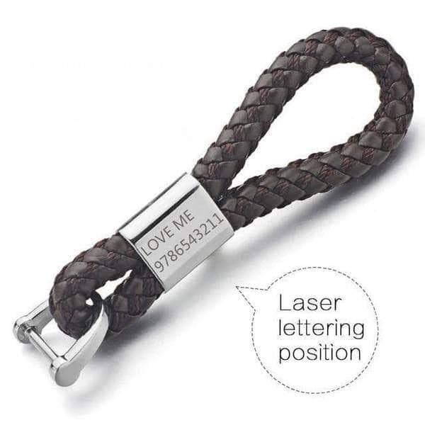 Custom Lettering Woven Leather Keychain Brown - DiyosWorld