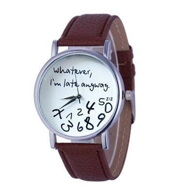 Wathever, I'm Late Anyway Letter Print Watch Brown - DiyosWorld