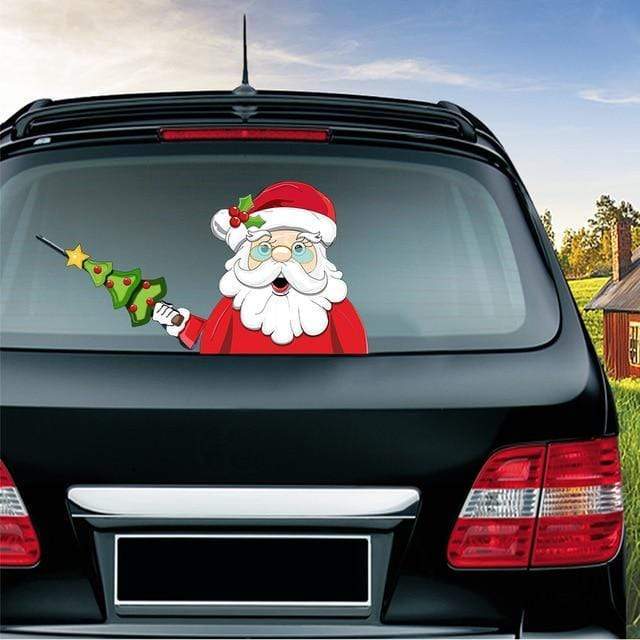 Car Stickers Waving Santa Windshield Wiper Big Christmas Tree - DiyosWorld