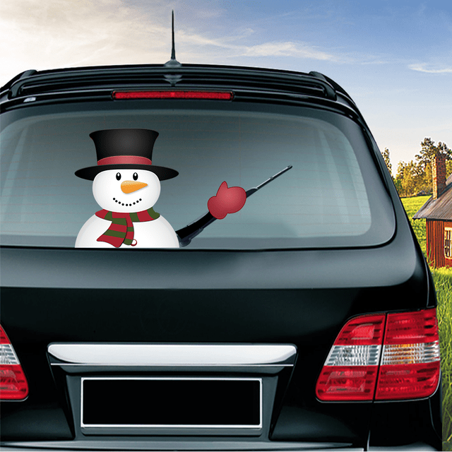 Car Stickers Waving Santa Windshield Wiper Black Hat Snowman - DiyosWorld