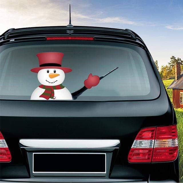 Car Stickers Waving Santa Windshield Wiper Red Hat Snowman - DiyosWorld