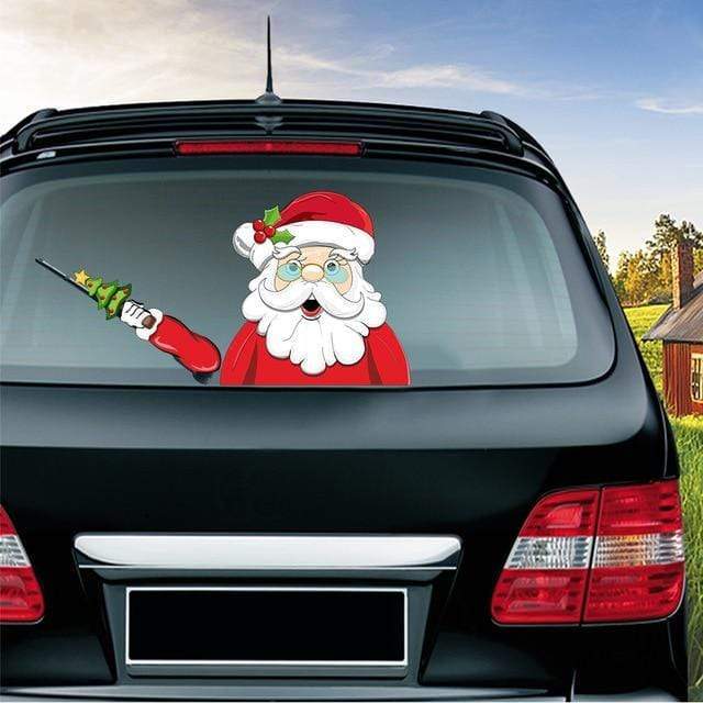 Car Stickers Waving Santa Windshield Wiper Small Christmas Tree - DiyosWorld