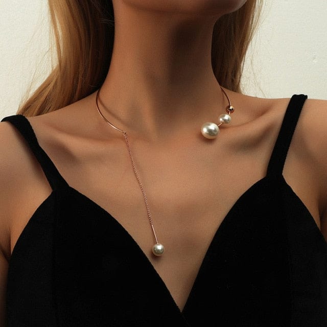 Chain Necklaces Elegant Big White Imitation Pearl Choker necklace CH-12 - DiyosWorld
