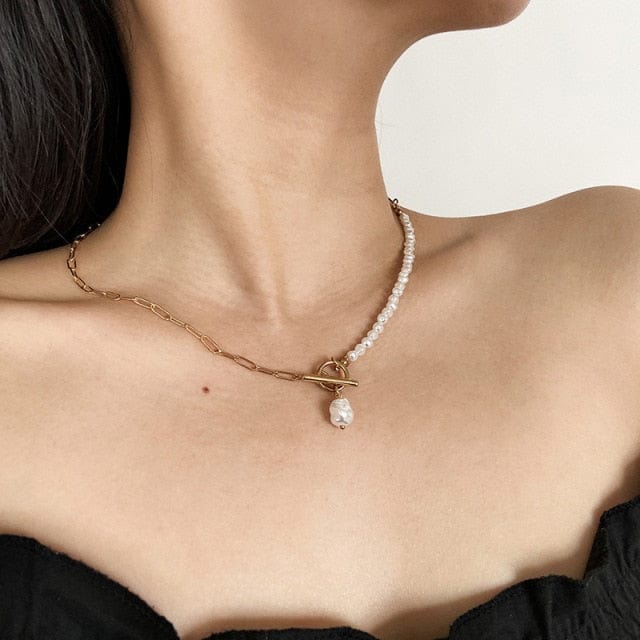 Chain Necklaces Elegant Big White Imitation Pearl Choker necklace CH-13 - DiyosWorld