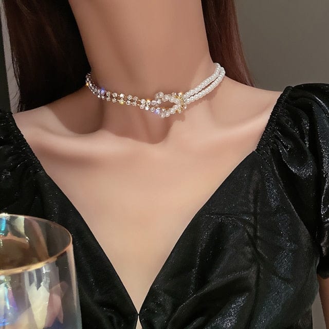 Chain Necklaces Elegant Big White Imitation Pearl Choker necklace CH-6 - DiyosWorld