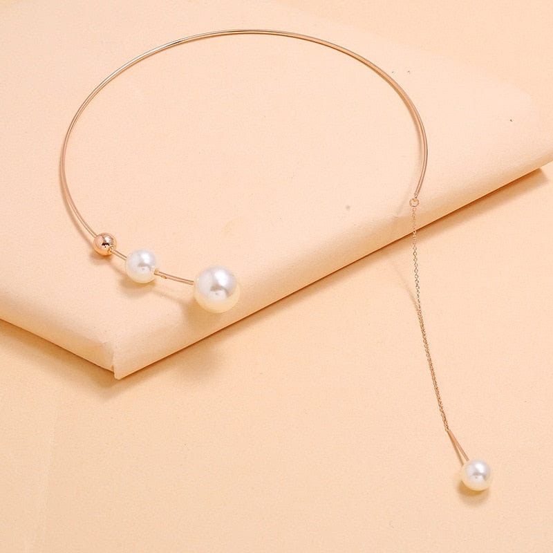 Chain Necklaces Elegant Big White Imitation Pearl Choker necklace - DiyosWorld