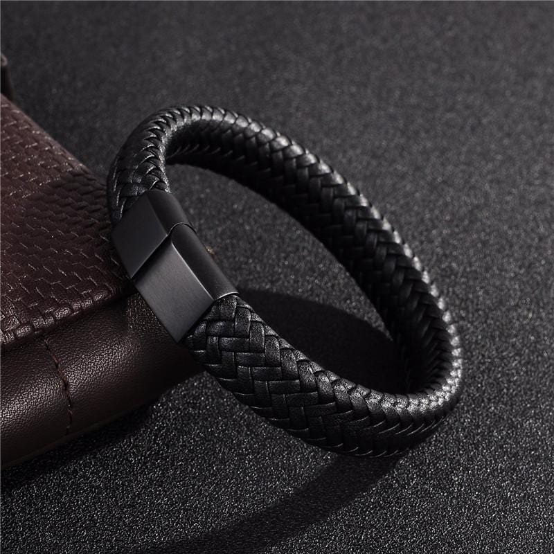 Charm Bracelets Black/Brown Braided Leather Bracelet - DiyosWorld