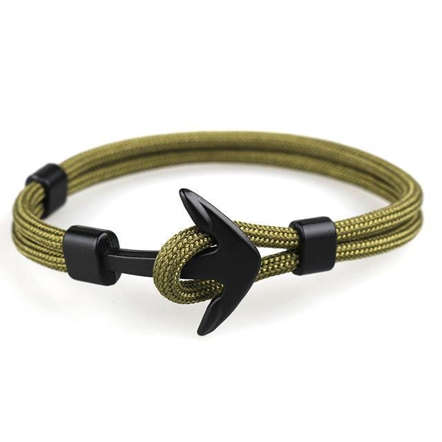 Charm Bracelets Black Anchor Survival Rope Chain Bracelet Military Green - DiyosWorld