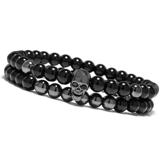 Charm Bracelets Skull Bracelets Set Elastic Black Beads Chain - DiyosWorld