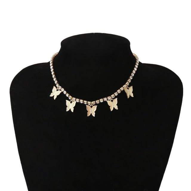 Choker Necklaces Luxury Crystal Butterfly Choker Necklace Gold Gold - DiyosWorld