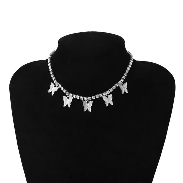 Choker Necklaces Luxury Crystal Butterfly Choker Necklace Silver White - DiyosWorld