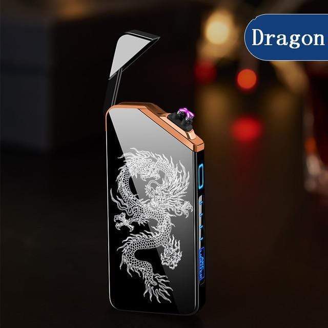 Cigarette Accessories WIND PROOF Dual ARC Electric Lighter (USB Rechargeable) Dragon Black - DiyosWorld