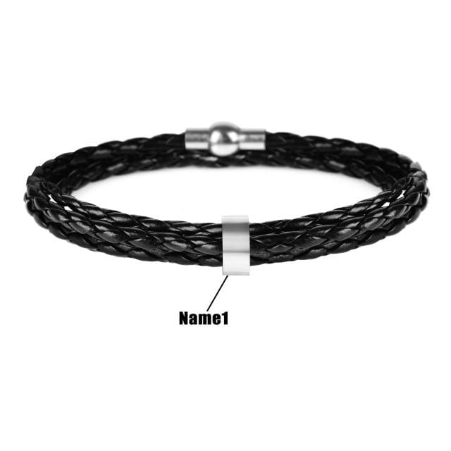 Customized Bracelets Personalized Stainless Steel And Leather Charm Bracelets Black / 17cm (6.7 in) / One Name - DiyosWorld