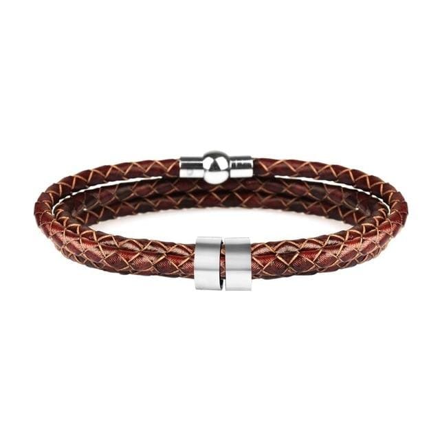 Customized Bracelets Personalized Stainless Steel And Leather Charm Bracelets Brown / 17cm (6.7 in) / Two Name - DiyosWorld