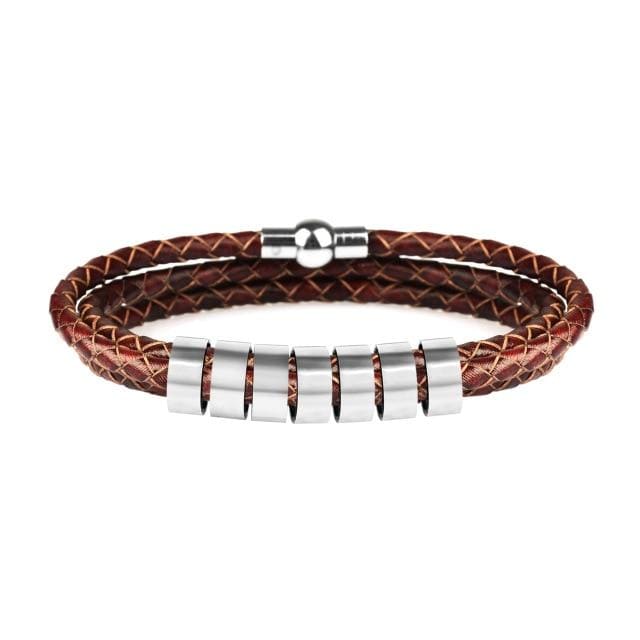 Customized Bracelets Personalized Stainless Steel And Leather Charm Bracelets - DiyosWorld