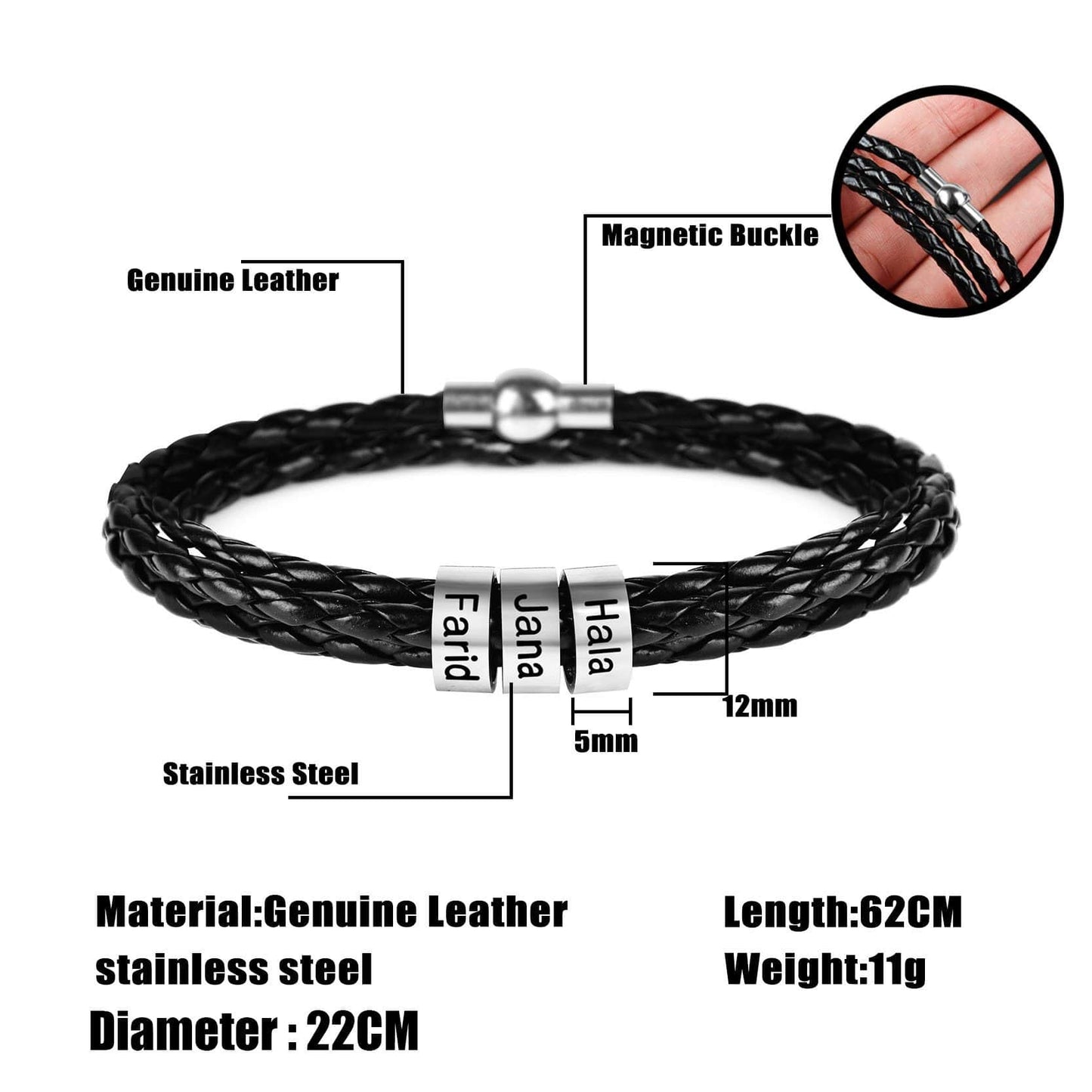 Customized Bracelets Personalized Stainless Steel And Leather Charm Bracelets - DiyosWorld