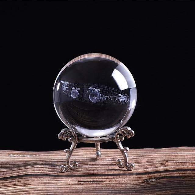 Decorative Balls Laser Engraved 3D Solar System Crystal Ball 60mm / with silver base - DiyosWorld