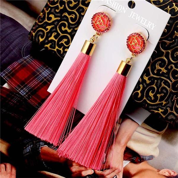 Drop Earrings Bohemian Crystal Dangle Tassel Earrings pink - DiyosWorld
