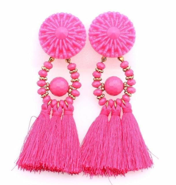 Drop Earrings Drop Dangle Fringe Earring Pink - DiyosWorld