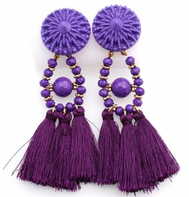 Drop Earrings Drop Dangle Fringe Earring Purple - DiyosWorld