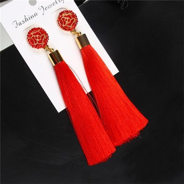 Drop Earrings Bohemian Crystal Dangle Tassel Earrings red - DiyosWorld