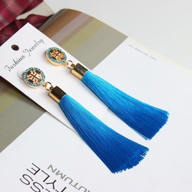 Drop Earrings Bohemian Crystal Dangle Tassel Earrings sky blue 2 - DiyosWorld