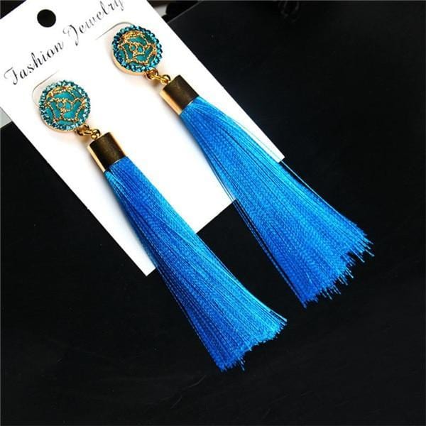 Drop Earrings Bohemian Crystal Dangle Tassel Earrings sky blue - DiyosWorld