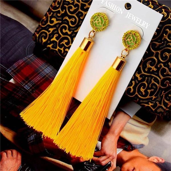 Drop Earrings Bohemian Crystal Dangle Tassel Earrings yellow - DiyosWorld