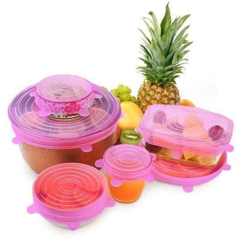 Food Covers STRETCH & SEAL Silicone Lids 6pcs Pink - DiyosWorld