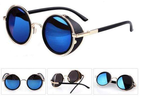 Vintage Round Sunglasses Golden Coating Blue - DiyosWorld