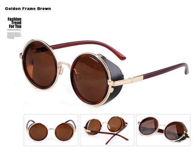 Vintage Round Sunglasses Golden Frame Brown - DiyosWorld