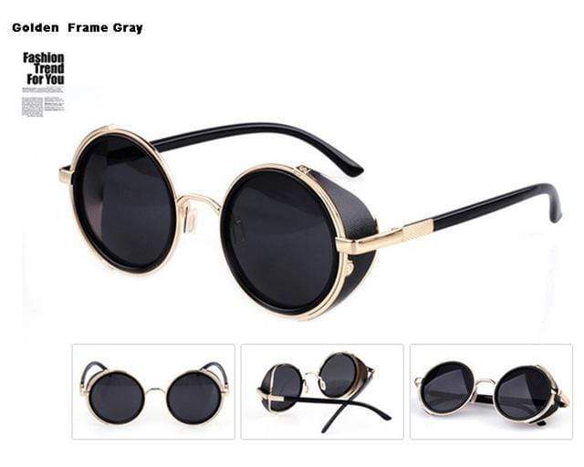 Vintage Round Sunglasses Golden Frame Gray - DiyosWorld