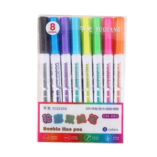Highlighters Magic Double Line Pen Highlighter Fluorescent Marker 8 colors - DiyosWorld