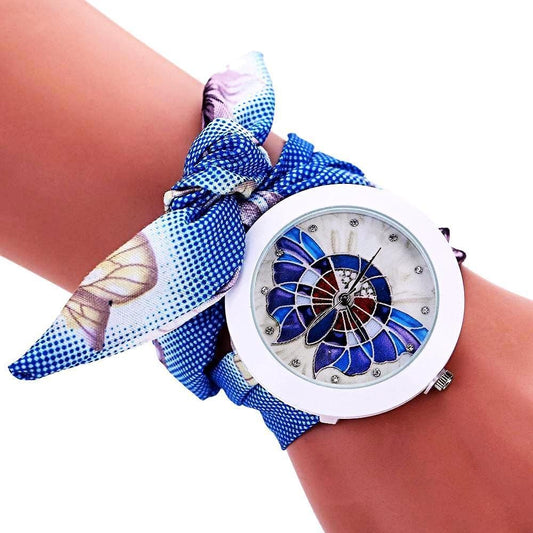 Home Cloth Bracelet/Scarves strap Crystal Studded Wrist Watch Blue - DiyosWorld