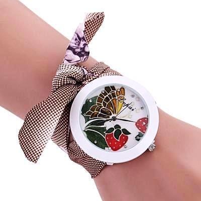 Home Cloth Bracelet/Scarves strap Crystal Studded Wrist Watch Brown - DiyosWorld