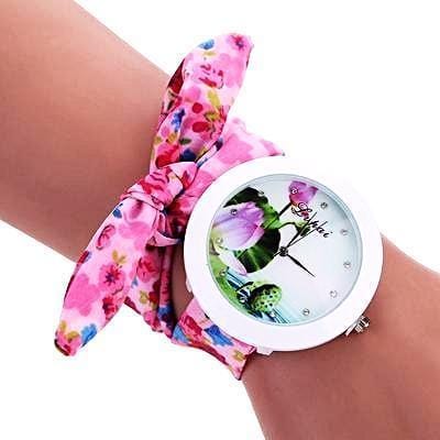Home Cloth Bracelet/Scarves strap Crystal Studded Wrist Watch Pink - DiyosWorld