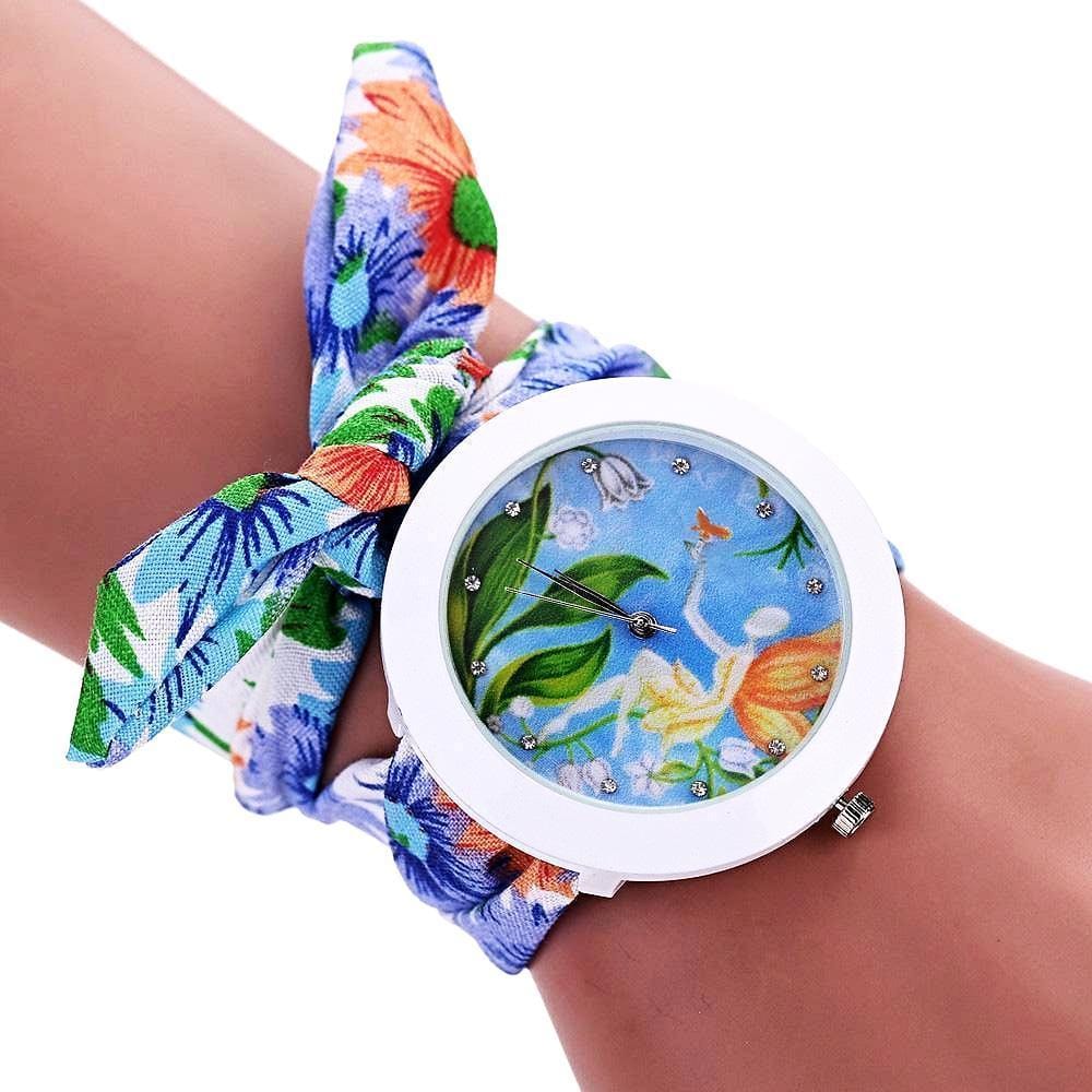 Home Cloth Bracelet/Scarves strap Crystal Studded Wrist Watch Sky Blue - DiyosWorld