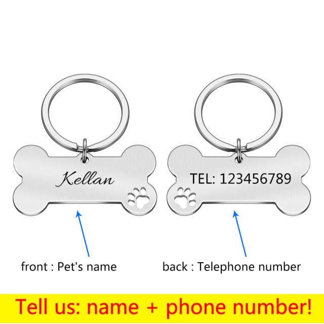 ID Tags Personalised Engraved Collar Pet ID Tag Silver / 40x21mm - DiyosWorld