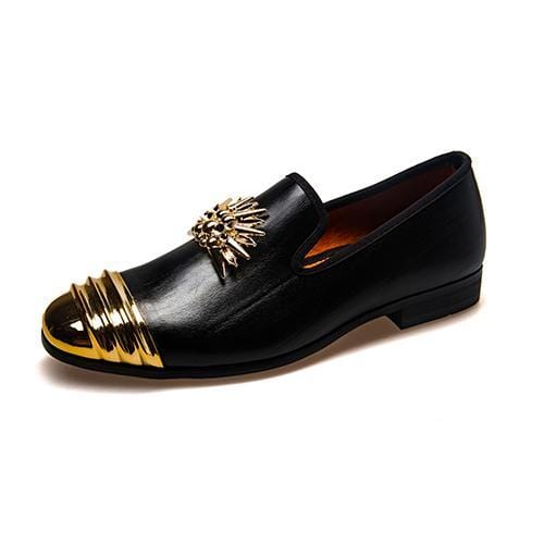 Moccasins Luxury Designer 18K Gold Plated Metal Top Shoes Black / 6 - DiyosWorld