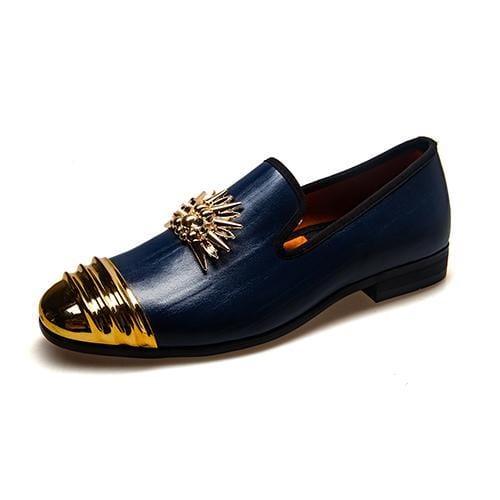 Moccasins Luxury Designer 18K Gold Plated Metal Top Shoes Blue / 6 - DiyosWorld