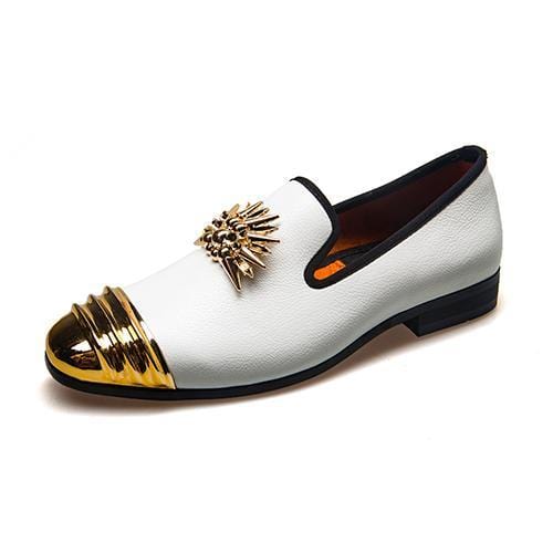 Moccasins Luxury Designer 18K Gold Plated Metal Top Shoes White / 6 - DiyosWorld