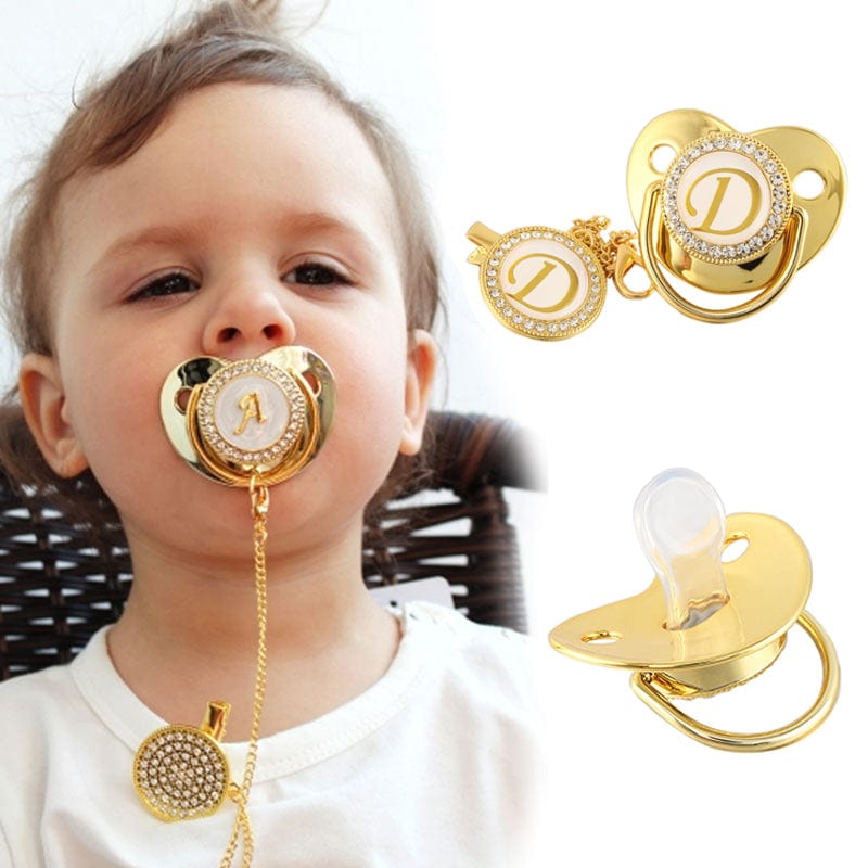 Pacifiers Leashes & Cases DIYOS™ 18K Gold Plated Personalised Baby Pacifier (With Rhinestone Crystals) A - DiyosWorld