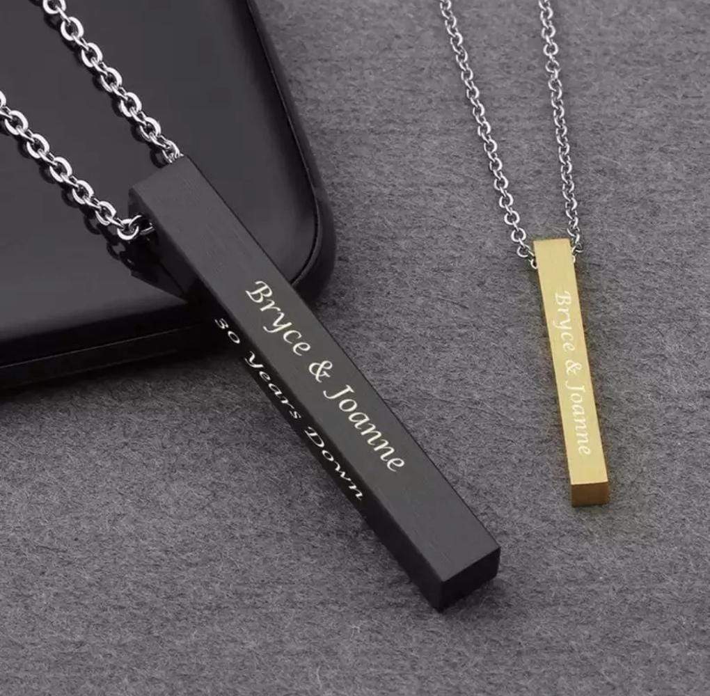 Pendant Necklaces Diyos Moments™ Personalized Bar Necklace [4 Sided Engraving] BLACK - DiyosWorld
