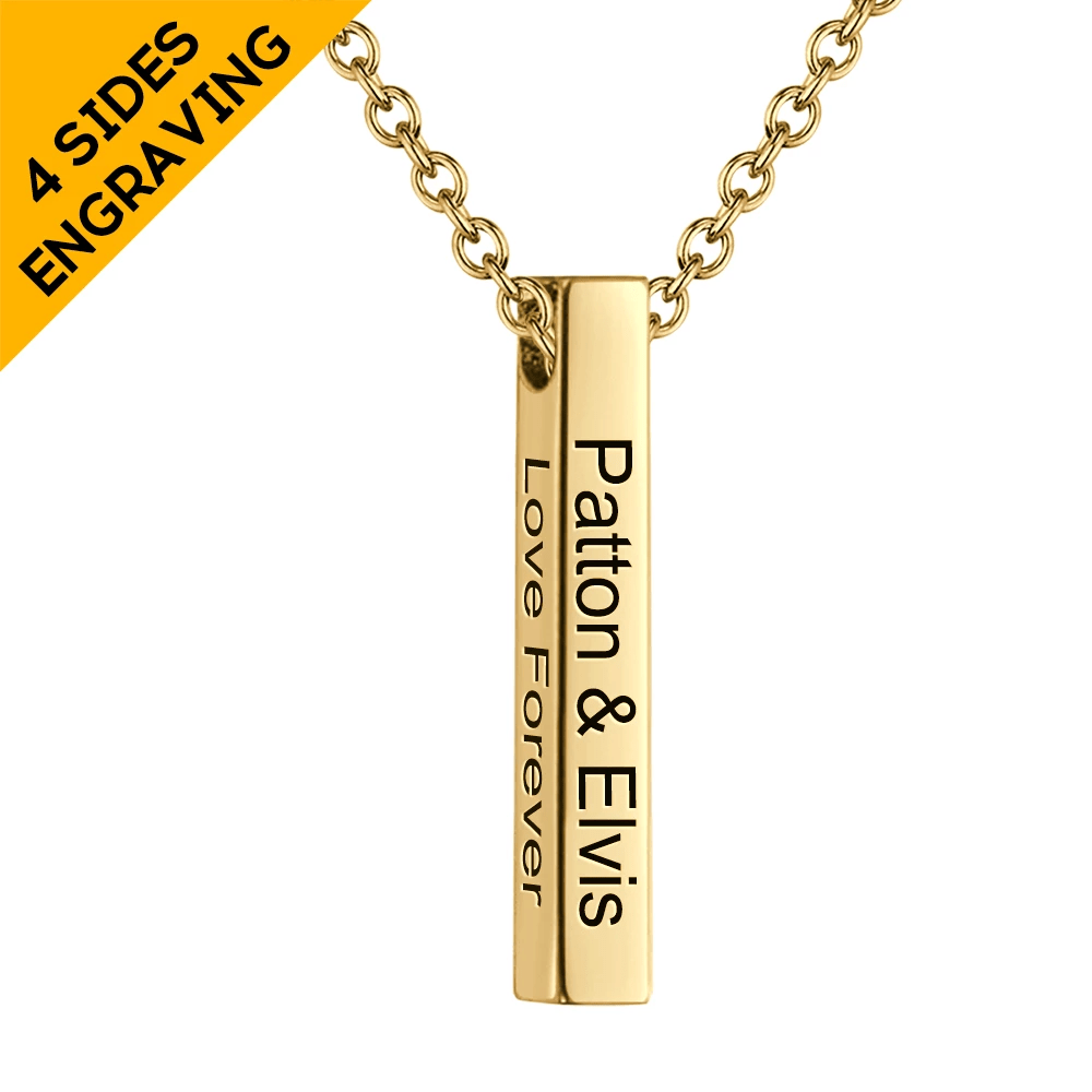 Pendant Necklaces Diyos Moments™ Personalized Bar Necklace [4 Sided Engraving] GOLD - DiyosWorld