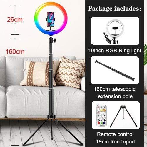 Photographic Lighting RGB Selfie Pro™ Ring Light Kit RGB Ring Light + 160 CM Light Pole+ Tripod + Remote - DiyosWorld