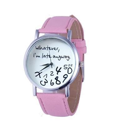Wathever, I'm Late Anyway Letter Print Watch Pink - DiyosWorld