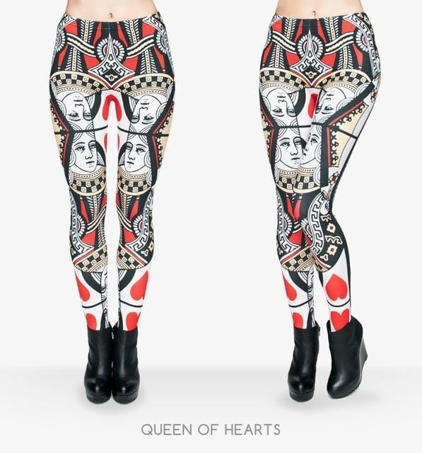 Fire Flame/Piano/Queen Of Hearts Printed Leggings Queen Of Hearts - DiyosWorld
